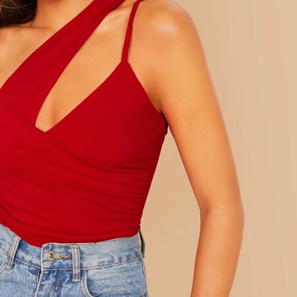 Red One Shoulder Cut Out Top - Picture 2 of 2